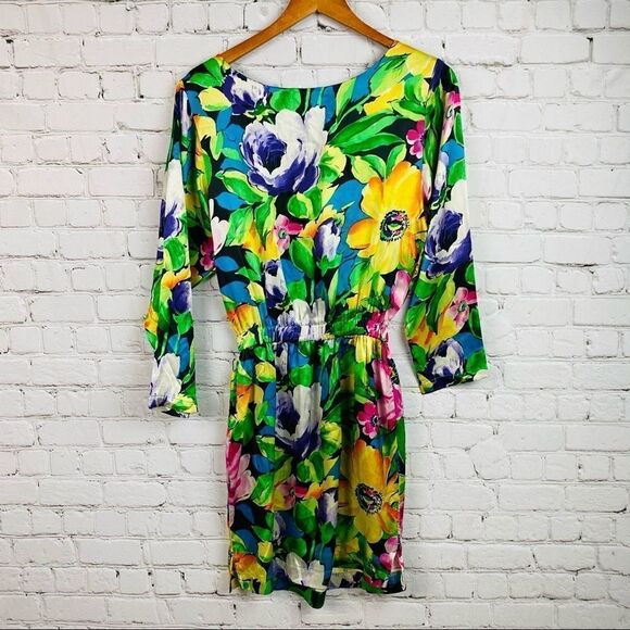 VTG 80s Mary Jo Bruno Tropical Hawaiian Aloha Silk Shirt Dress - Picture 11 of 11